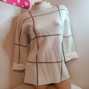 Christian Siriano GeoMod Mock Neck Sweater Size Sm Cream Beige